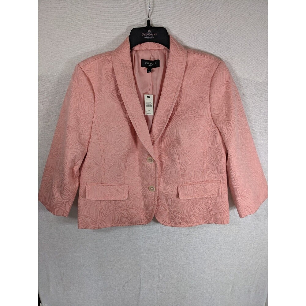 NWT Talbots Petites Coral/Pink Jacket Blazer Size 14P Women Cotton Blend Classic